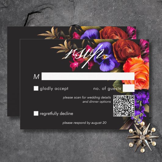 Elegante Stemmig Levendig Oogst Bloem QR Code RSVP Kaartje