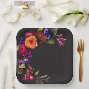Elegante Stemmig Levendig Oogst Bloemrijke Shower Papieren Bordje