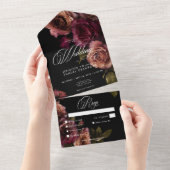 Elegante Stemming Gedempte Roest & Wijnrood Bloeme All In One Uitnodiging (Afscheurbaar)