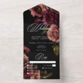 Elegante Stemming Gedempte Roest & Wijnrood Bloeme All In One Uitnodiging (Binnen)