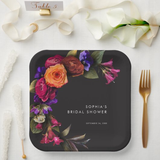 Elegante Stemming Levendige Oogst Bloemendoop Papieren Bordje (Huwelijk)