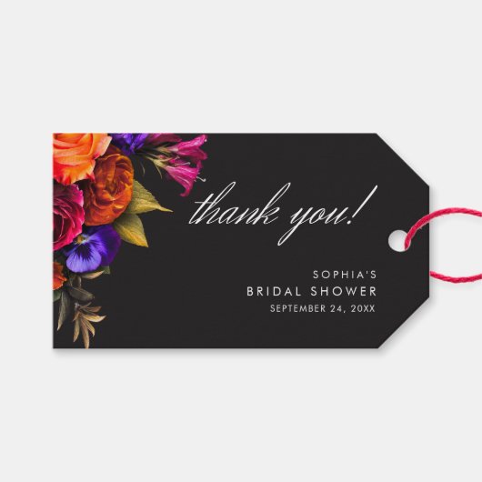 Elegante Stemming Levendige Oogst Bloemrijke Bruid Cadeaulabel (Voorkant (Horizontaal))