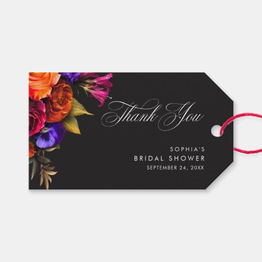 Elegante Stemming Levendige Oogst Bloemrijke Bruid Cadeaulabel (Voorkant (Horizontaal))