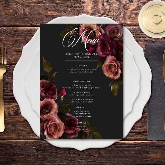 Elegante Stemming Mute Rust & Burgundy Bloemen Bru Menu