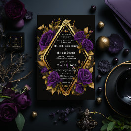 Elegante Stemming Paars & Goud Gotisch Huwelijk Kaart