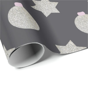 Elegante ster en kerstbal Zilver en zwart Cadeaupapier