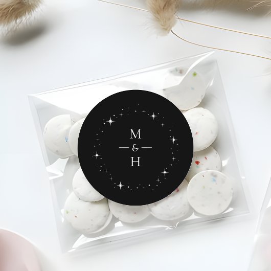 Elegante Ster Monogram Hemelbruiloft Ronde Sticker