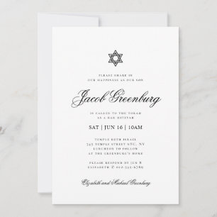 Elegante Ster van David Bar Mitzvah Minimalistisch Kaart