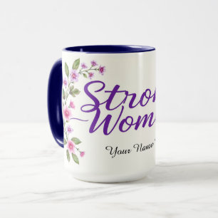 Elegante Sterke Vrouwen Paars Schrift Bloemmotief Mok