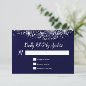 Elegante sterren marineblauw RSVP kaartje (Staand voorkant)