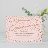 Elegante sterren Quinceañera 15e verjaardagsfeest Folie Uitnodiging (Staand Voorkant)