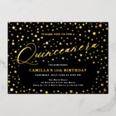 Elegante sterren Quinceañera 15e verjaardagsfeest Folie Uitnodiging (Voorkant)
