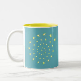Elegante sterren spiraal op turquoise & monogram tweekleurige koffiemok