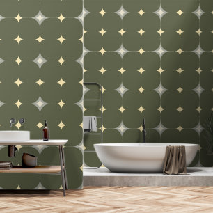 Elegante Sterren Tan & Grijs Donkergroen Geel Patr Behang