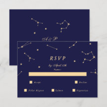 Elegante sterrenbeeld blauw en goud trouw-RSVP