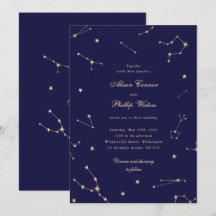 Elegante sterrenbeeld blauw en gouden bruiloft
