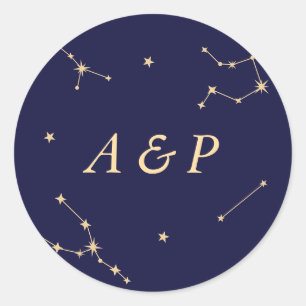 Elegante sterrenbeeld Blauwe Trouw Monogram Ronde Sticker