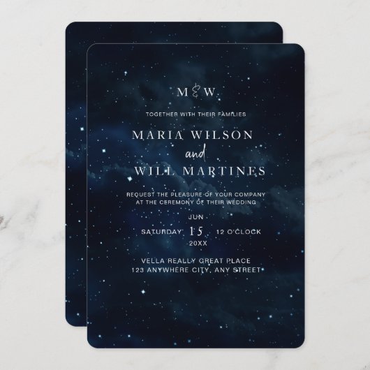Elegante sterrenhemel trouwuitnodiging modern  save the date (Voorkant / Achterkant)