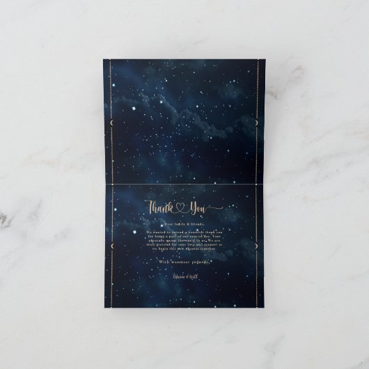 Elegante Sterrennacht bruiloft hemelse bruiloft Bedankkaart (Binnen)