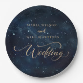 Elegante Sterrennacht bruiloft hemelse bruiloft Papieren Bordje (Voorkant)