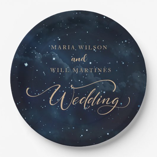 Elegante Sterrennacht bruiloft hemelse bruiloft Papieren Bordje (Voorkant)