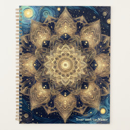 Elegante Sterrennacht Nebula Blauw Goud Mandala Ar Planner