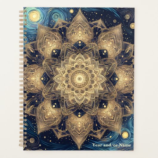 Elegante Sterrennacht Nebula Blauw Goud Mandala Ar Planner (Voorkant)