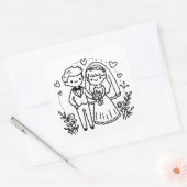 Elegante Stick Figuur Bruid en bruidegom bruiloft Vierkante Sticker (Envelop)