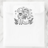 Elegante Stick Figuur Bruid en bruidegom bruiloft Vierkante Sticker (Tas)