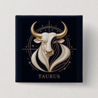♉ Elegante Stier Zodiac Gouden Stier Astrologie ✨ Vierkante Button 5,1 Cm