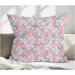 Elegante  stijl Blauwe bloemen & groene bladeren Kussen