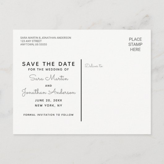 Elegante stijl | Foto's opslaan datum Aankondigingskaart (Achterkant)