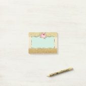 Elegante stijl, lijst, roos, glitters post-it® notes (Op bureau)