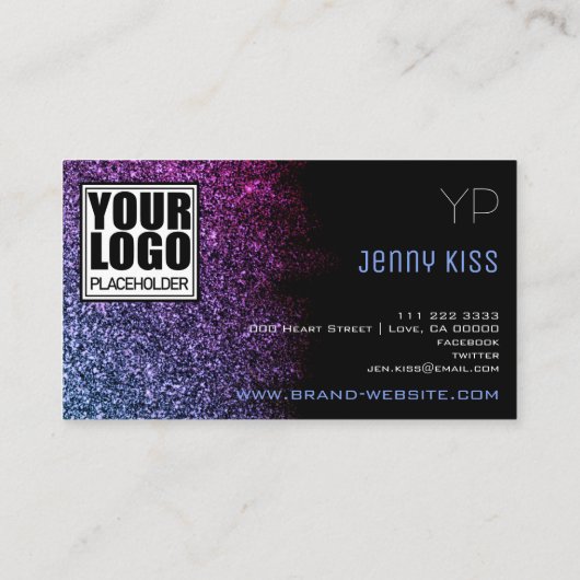Elegante stijl met Logo zwarte Paarse glittersterr Visitekaartje (Achterkant)