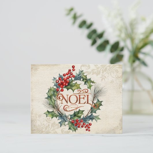 Elegante   stijl Noel Floral Feestdagenkaart (Staand voorkant)