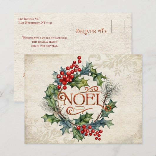 Elegante   stijl Noel Floral Feestdagenkaart (Voorkant / Achterkant)