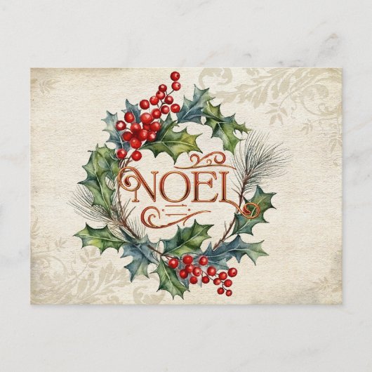 Elegante   stijl Noel Floral Feestdagenkaart (Voorkant)