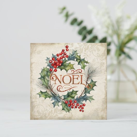 Elegante   stijl Noel Floral Feestdagenkaart (Staand voorkant)