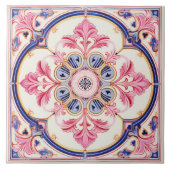 Elegante  Stijl Roze en Blauwe Ceramische Tegel. Tegeltje (Voorkant)
