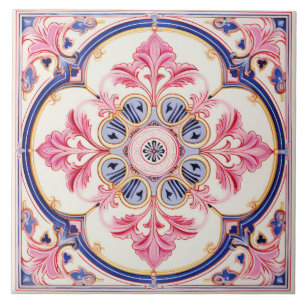 Elegante  Stijl Roze en Blauwe Ceramische Tegel. Tegeltje