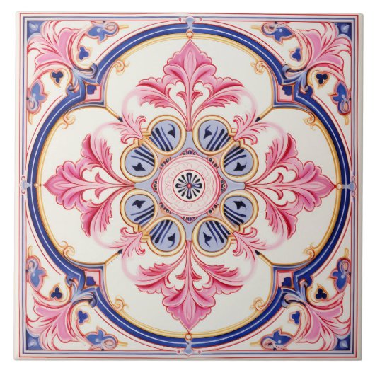 Elegante  Stijl Roze en Blauwe Ceramische Tegel. Tegeltje (Voorkant)