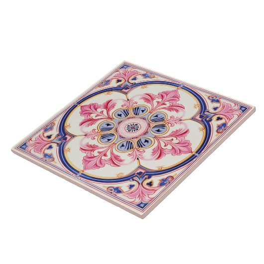 Elegante  Stijl Roze en Blauwe Ceramische Tegel. Tegeltje (Zijkant)