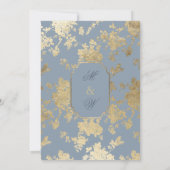 Elegante Stijl Stoffig Blauw Goud Bloemen Huwelijk Kaart (Achterkant)