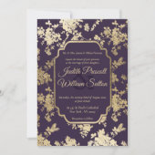 Elegante stijl Tolopea Paarse gouden bloemenbruilo Kaart (Voorkant)