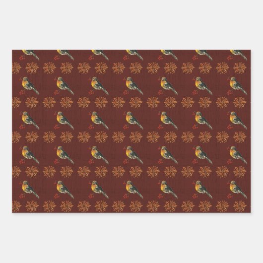 Elegante  stijl vogels kerst poinsettia inpakpapier vel (Voorkant)