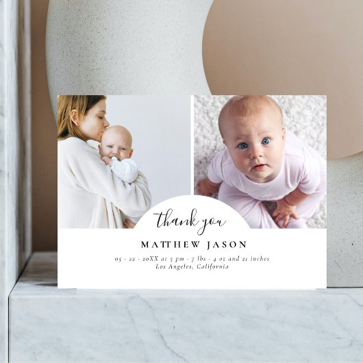 Elegante stijlvolle 2 foto collage dank u Baby Bedankkaart