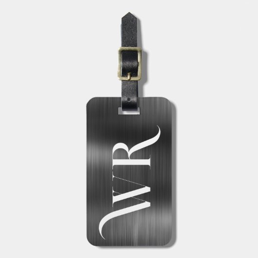 Elegante stijlvolle 2 monogram Initiaal black meta Bagagelabel (Voorkant verticaal)