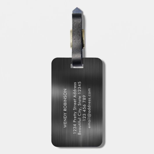 Elegante stijlvolle 2 monogram Initiaal black meta Bagagelabel (Achterkant verticaal)