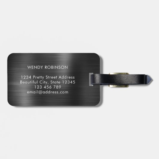 Elegante stijlvolle 2 monogram Initiaal black meta Bagagelabel (Achterkant horizontaal)