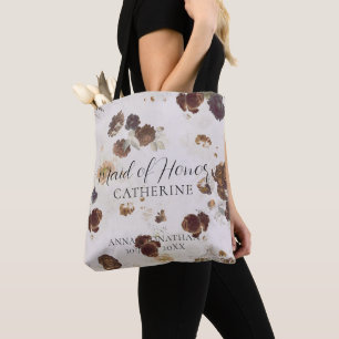 Elegante stijlvolle beige rozen bloemendessin brui tote bag